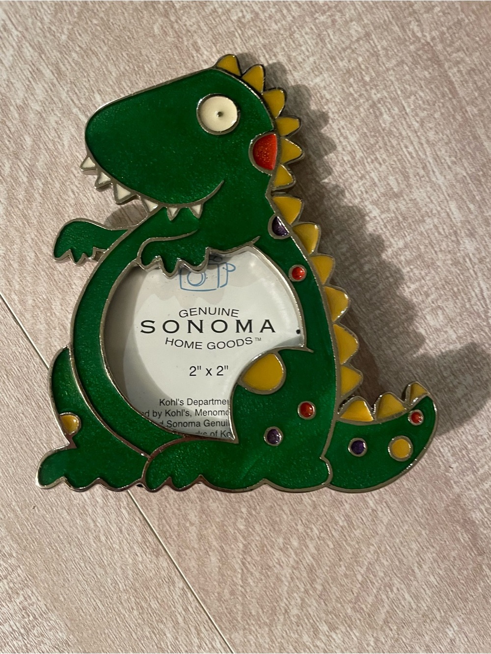 Sonoma Home Goods Green Dinosaur 2" x 2" Photo Frame metallic 4 inch tall